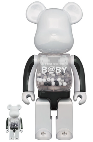 MEDICOM TOY BEARBRICK My First Baby Black & White Chrome Ver. 100% & 400% Be@rbrick