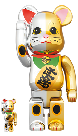 MEDICOM TOY BEARBRICK Maneki-neko Lucky Cat Gold & Silver Ver. 100% & 400% BE@RBRICK
