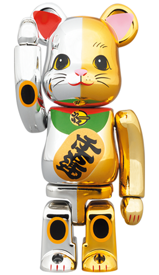 MEDICOM TOY BEARBRICK Maneki-neko Lucky Cat Gold & Silver Ver. 100 MEDICOM TOY BEARBRICK Maneki-neko Lucky Cat Gold & Silver Ver. 100