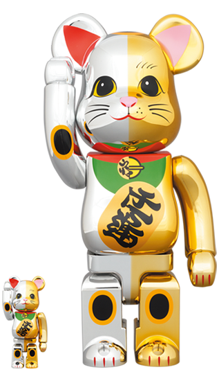 MEDICOM TOY BEARBRICK Maneki-neko Lucky Cat Gold & Silver Ver. 100% & 400% BE@RBRICK