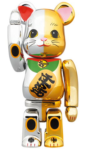MEDICOM TOY BEARBRICK Maneki-neko Lucky Cat Gold & Silver Ver. 100 MEDICOM TOY BEARBRICK Maneki-neko Lucky Cat Gold & Silver Ver. 100